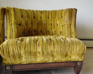 Gold velvet tufted slipper chair