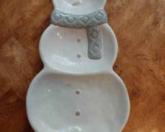 Snowman shaped divided serving dish