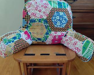 Patchwork bed rest pillow and wood stool