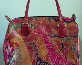 Brightly colored printed handbag