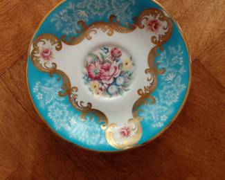Paragon bone china plate, teal and gold with roses