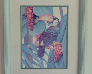 Framed toucan print in painted frame