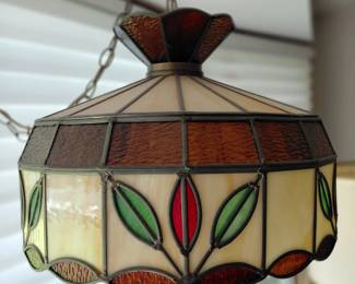 Vintage stained glass slag glass hanging swag lamp
