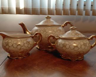 Vintage gold luster porcelain tea set - teapot, creamer, sugar