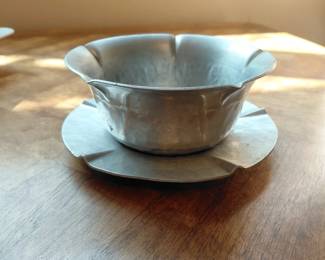 Pewter gravy boat with underplate