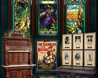Stained Glass From a Church, Wizzard of Oz Cast Signed Photos, Fine Art, Renaissance Revival Cabinet, & More - This esate is packed with fine and eclectic items!