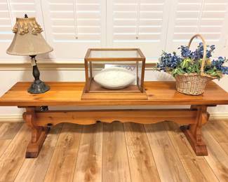 Long wood bench