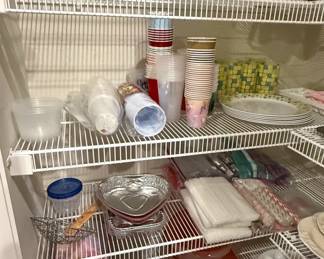 Assorted Disposable Party Supplies and Kitchen Storage