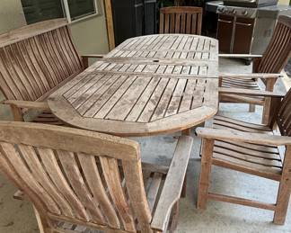 Teak Patio Dining Set with Bench and Chairs