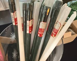 Collection of WorkBench Taper Candles with Etched Glass Bowl