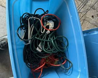 Assorted Extension Cords in Storage Bin