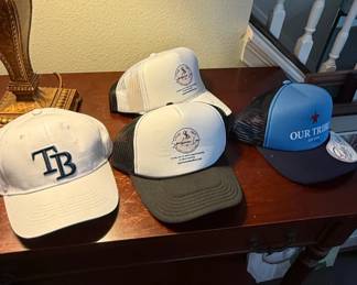 Assorted Promotional and Sports Trucker Hats Tampa Bay Rays, Sparkman Law, Our Tribe