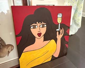 Pop Art Style Woman with Champagne Painting