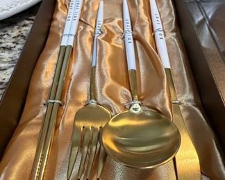 BOIL SPOT GoldTone Flatware Set with Chopsticks