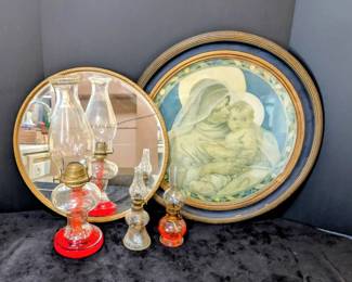 Vtg Jessie Wilcox Framed Print, Mirror Glas Oil Lamps