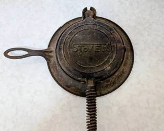 Antique Cast Iron Stover Stove Top Waffle Iron