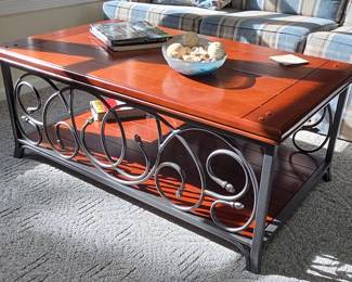 Wood and Metal Scroll Coffee Table