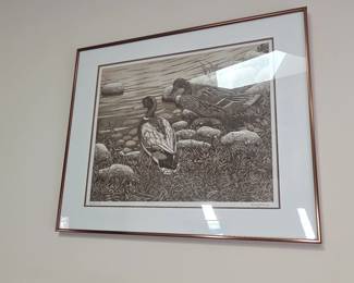 Mallards Etching by Ruth Zachary