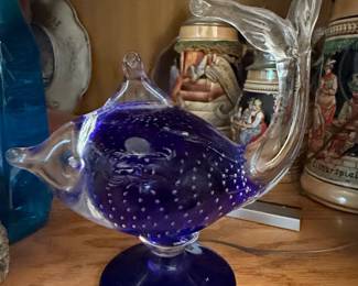 Silvestri Arte Murano Cobalt Blue Glass Fish Figurine