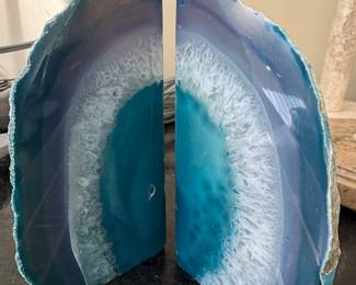 Dyed Blue Agate Geode Bookends