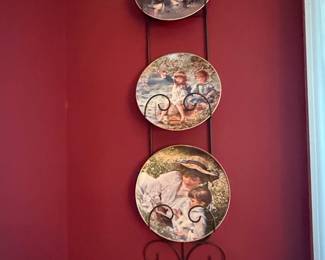 Set of 3 Norman Rockwell Collector Plates with Wall Rack