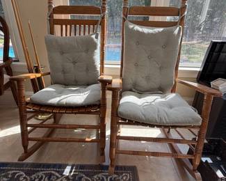 Pair of Traditional Spindle-Back Rocking Chairs