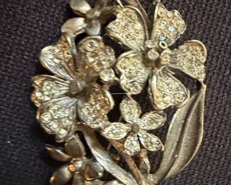 Vintage Coro Floral Rhinestone Brooch