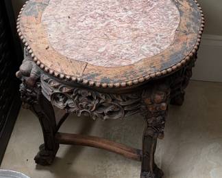 Antique Chinese Carved Rosewood Marble Top Table