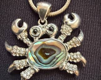 Sterling Silver Abalone Crab Pendant Necklace