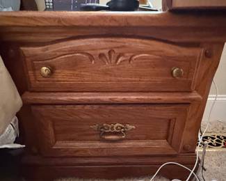 Broyhill Furniture Solid Oak Country French Style 26" Two Drawer Nightstand