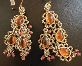 Vintage Amber and Terracotta Chandelier Earrings