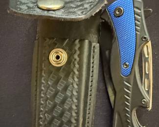 MTECH USA Spring Assisted Folding Knife with Leather Sheath