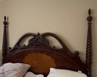 Victorian Revival Carved Mahogany Poster Bed