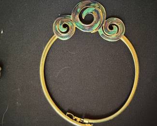 Vintage Enamel and Gold-Tone Swirl Omega Collar Necklace