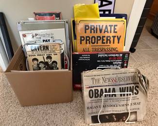 Estate Lot of Vintage Signs and Historical Newspaper