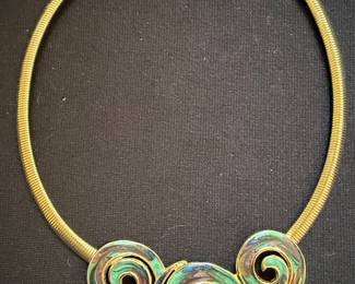 Vintage Gold-Tone Marbled Enamel Swirl Collar Necklace