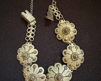 Vintage Sterling Silver Filigree Floral Bracelet