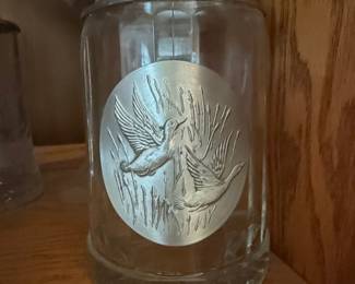 Vintage Glass and Pewter Duck Motif Beer Stein