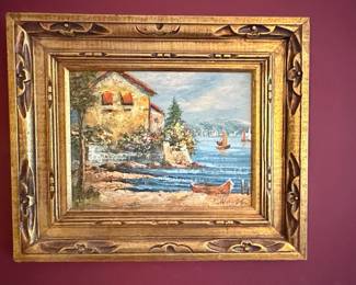 K. Woods Coastal Landscape Oil Painting