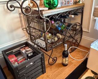 Wrought Iron Wine Serving Cart with Basket