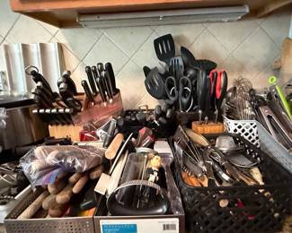 Assorted Kitchen Utensil and Cutlery Collection with Organizers