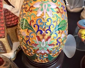 Vintage Chinese Cloisonné Decorative Egg on Stand