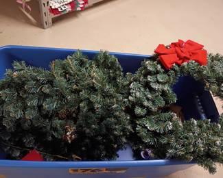 Holiday decor wreaths, garland