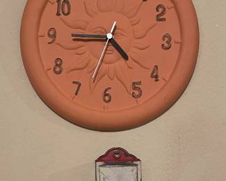 Terracotta clock and container for matches