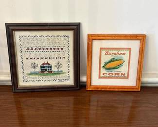 611 framedfolkartsamplerandburnhamcorn