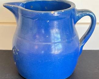 145 vintagrblueceramicpitcher