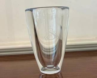 590 signedheavyclearcutglassvasewithm