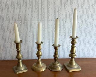 352 lotoffourbrasstonemetalcandlestick