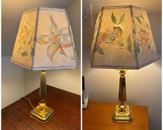 773 pairofbrasstablelampswithfloralpa