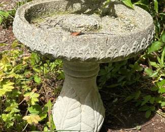 317 concretebirdbathwithleafmotifpedest
